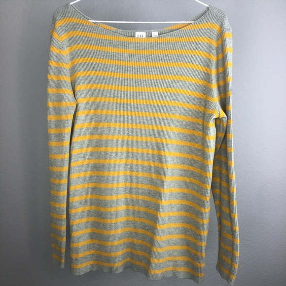 GAP Grey & Mustard Yellow Striped Long Sleeve Top - Picture 2 of 8